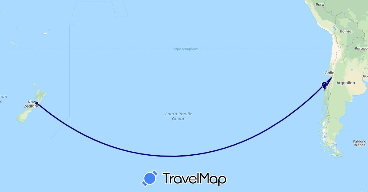 TravelMap itinerary: driving in Chile, New Zealand (Oceania, South America)